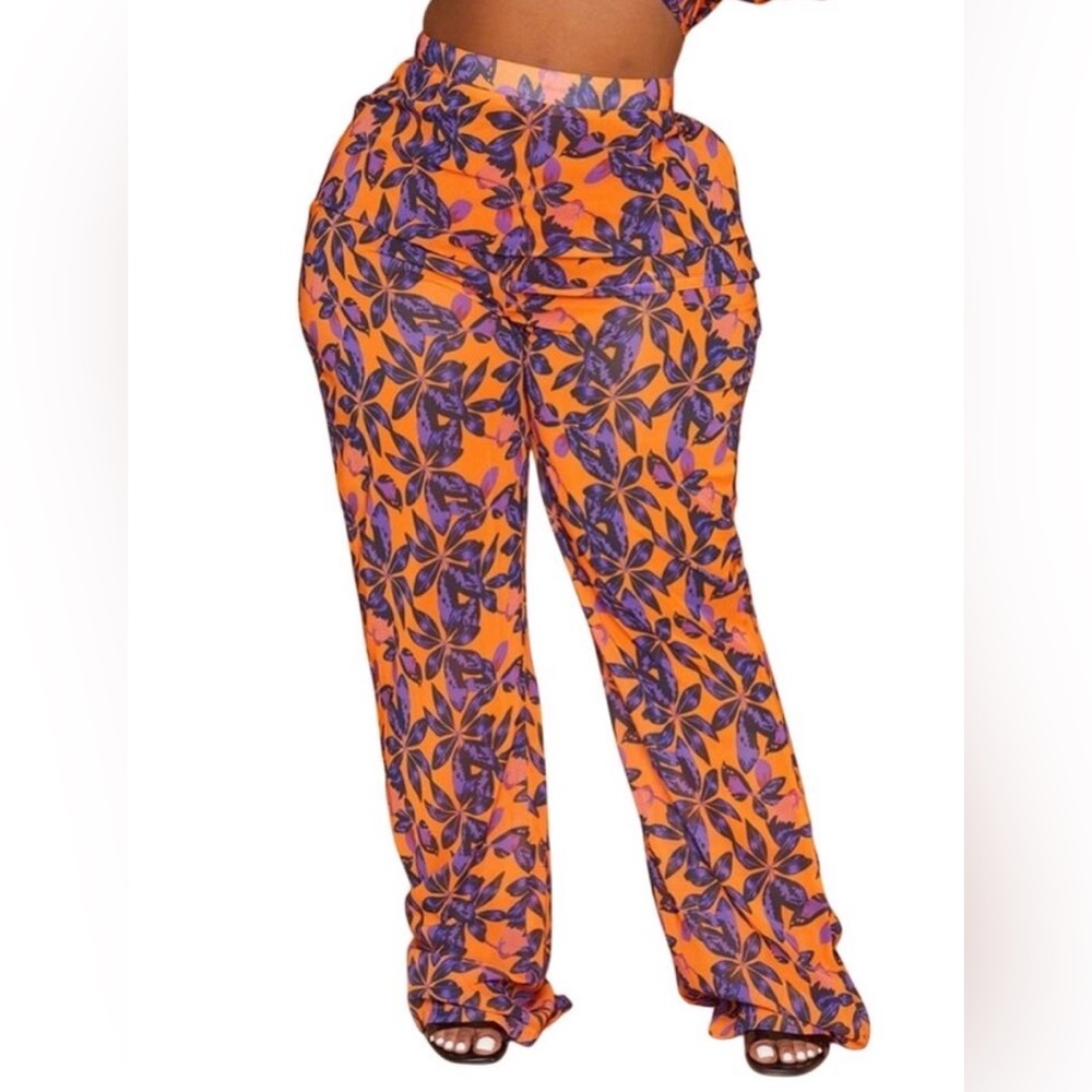 PLT Orange Beach print flare pants NWT